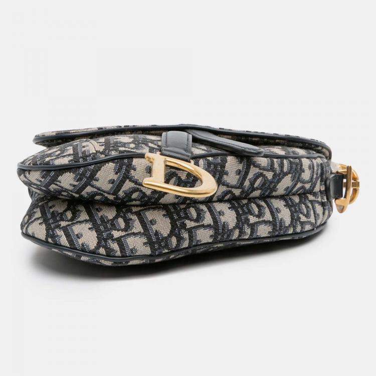 Pre Owned Dior Navy Blue Mini Oblique Canvas Saddle Bag