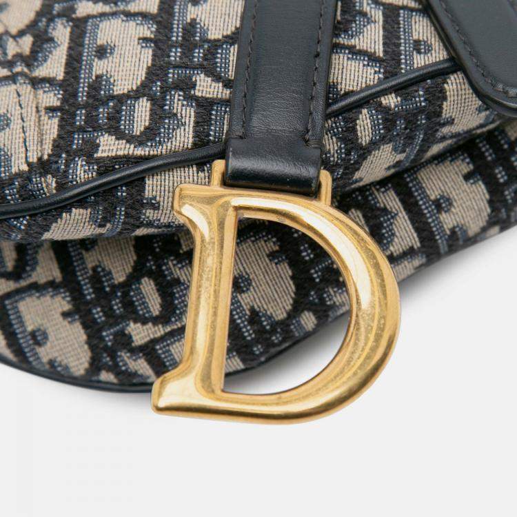 Pre Owned Dior Navy Blue Mini Oblique Canvas Saddle Bag
