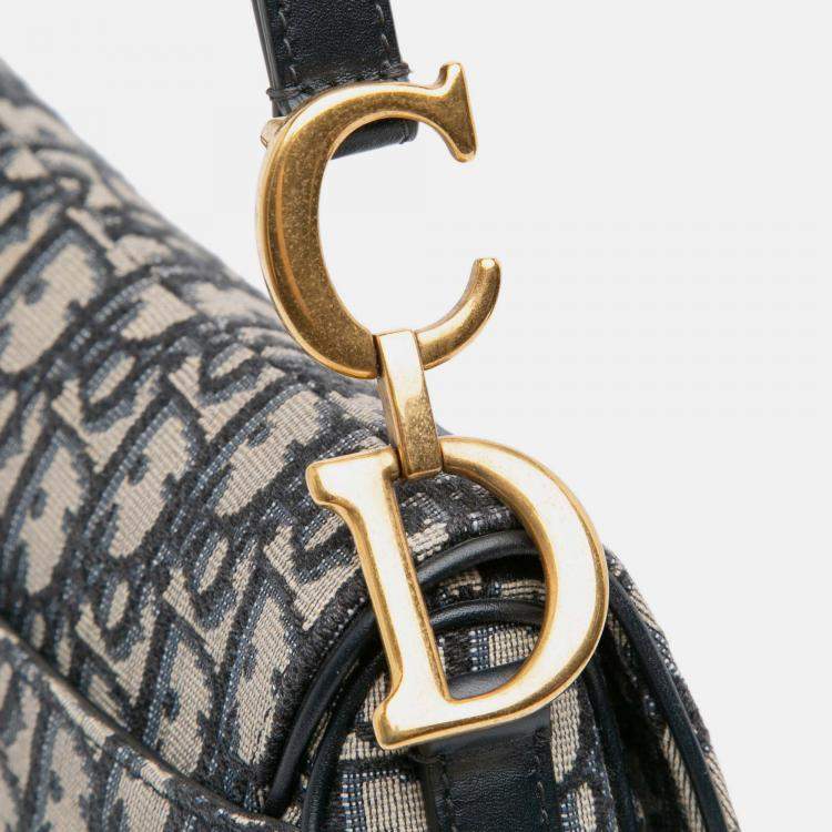 Pre Owned Dior Navy Blue Mini Oblique Canvas Saddle Bag
