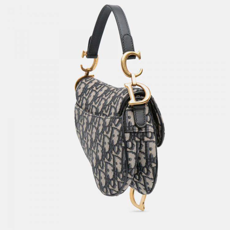 Pre Owned Dior Navy Blue Mini Oblique Canvas Saddle Bag