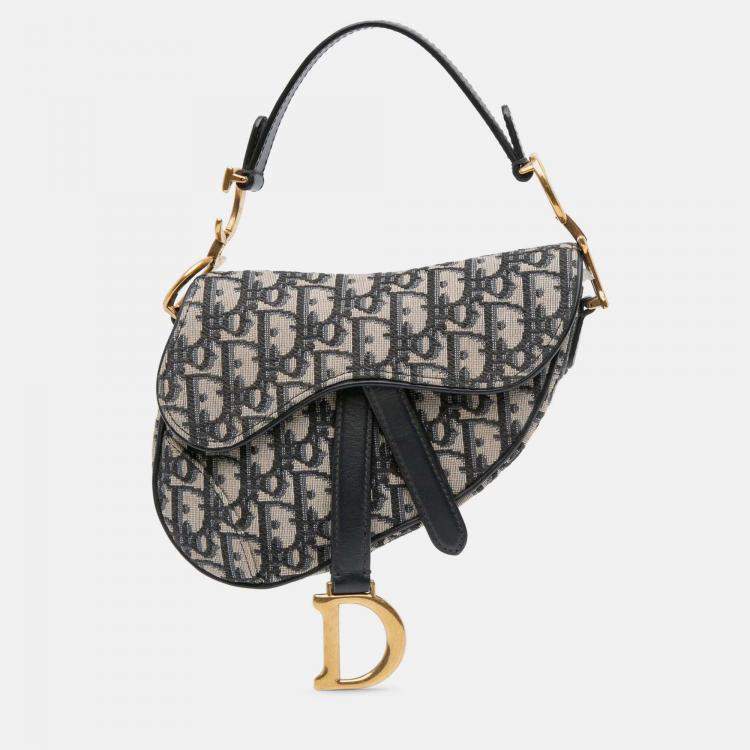 Pre Owned Dior Navy Blue Mini Oblique Canvas Saddle Bag