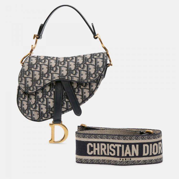Pre Owned Dior Navy Blue Mini Oblique Canvas Saddle Bag