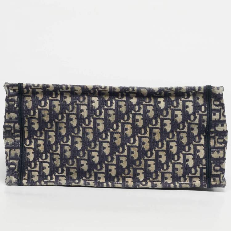 Pre Owned Dior Navy Blue Oblique Embroidered Canvas Small Book Tote 