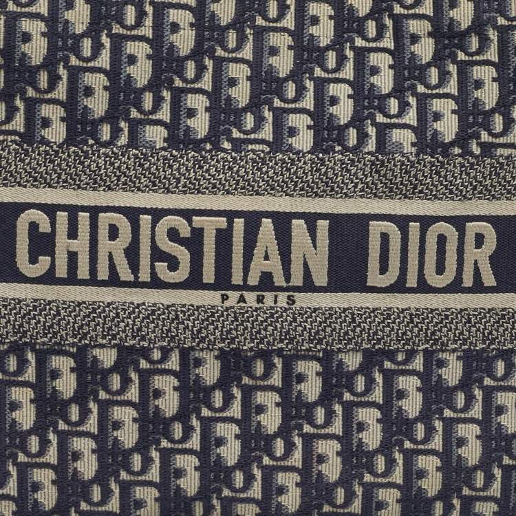 Pre Owned Dior Navy Blue Oblique Embroidered Canvas Small Book Tote 