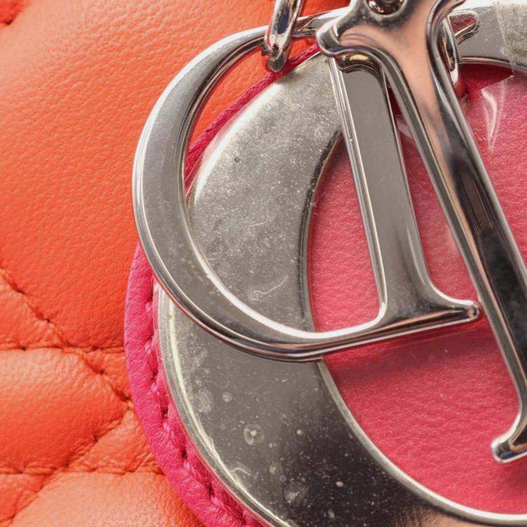 مملوكة مسبقًا Dior Orange Pink Medium Bicolor Lambskin Cannage Lady Dior