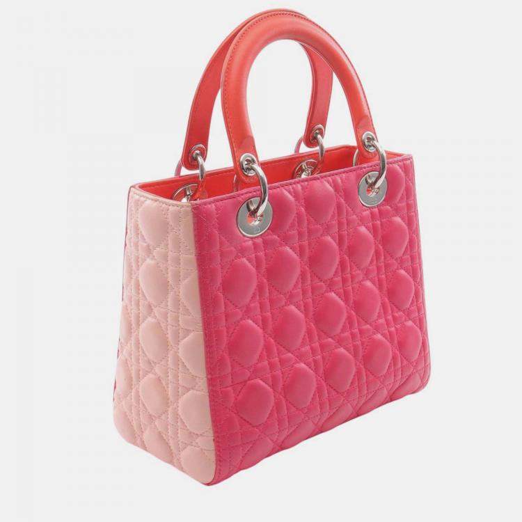Pre Owned Dior Pink Medium Tricolor Lambskin Cannage Lady Dior