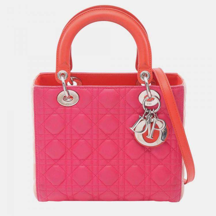 Pre Owned Dior Pink Medium Tricolor Lambskin Cannage Lady Dior