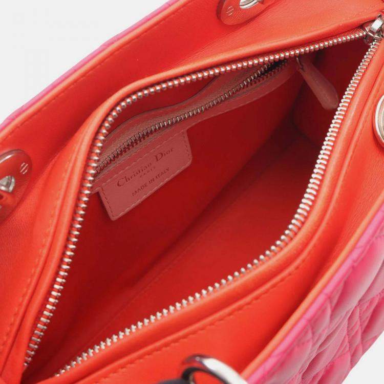 Pre Owned Dior Pink Medium Tricolor Lambskin Cannage Lady Dior
