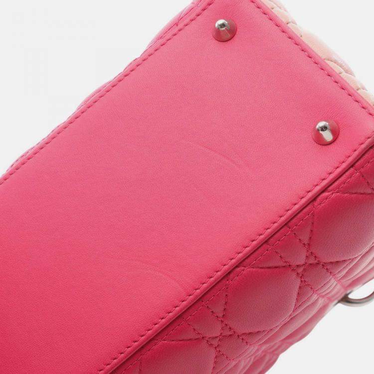 Pre Owned Dior Pink Medium Tricolor Lambskin Cannage Lady Dior
