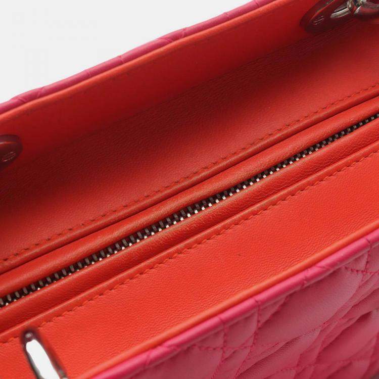 Pre Owned Dior Pink Medium Tricolor Lambskin Cannage Lady Dior