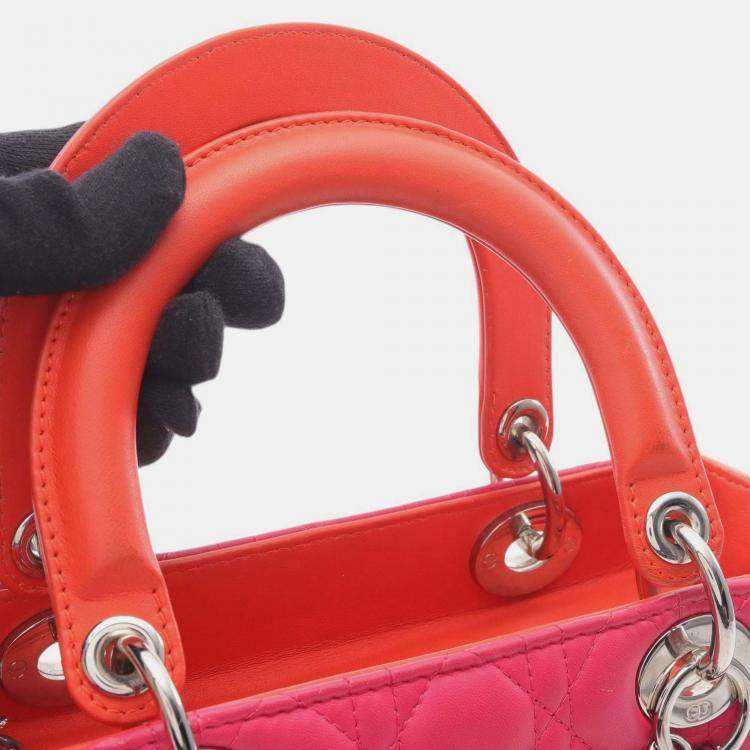 Pre Owned Dior Pink Medium Tricolor Lambskin Cannage Lady Dior
