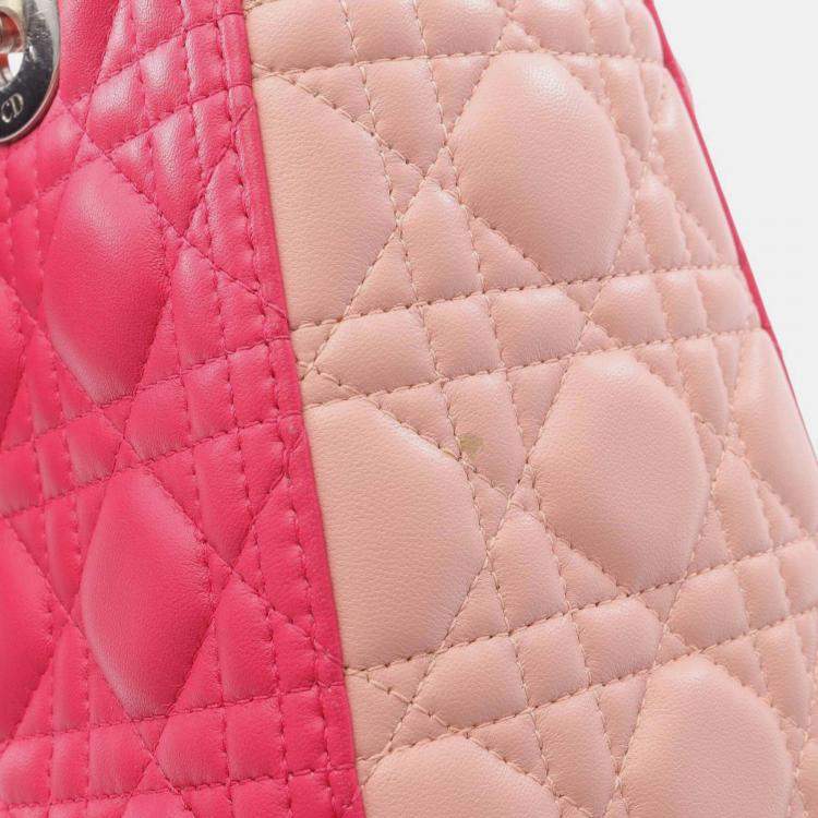 Pre Owned Dior Pink Medium Tricolor Lambskin Cannage Lady Dior