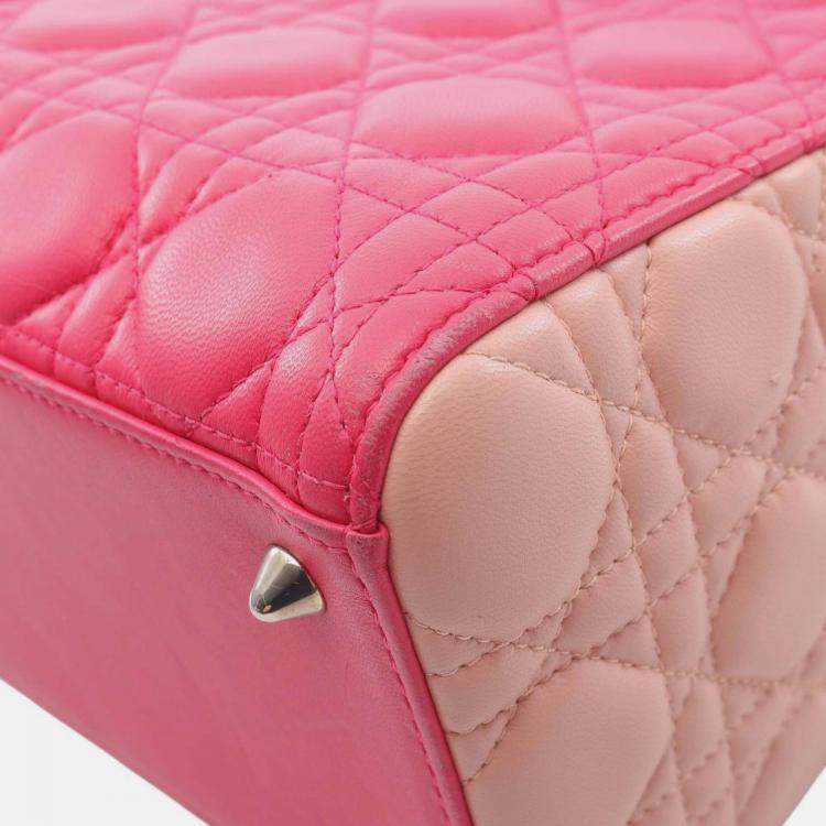 Pre Owned Dior Pink Medium Tricolor Lambskin Cannage Lady Dior