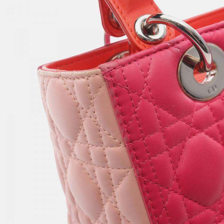 Pre Owned Dior Pink Medium Tricolor Lambskin Cannage Lady Dior