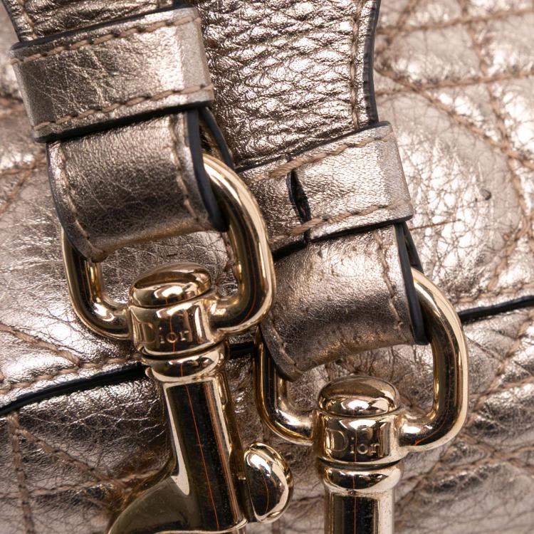 Pre Owned Dior Gold Small Metallic Grained Calfskin Cannage Supple Lady Dior