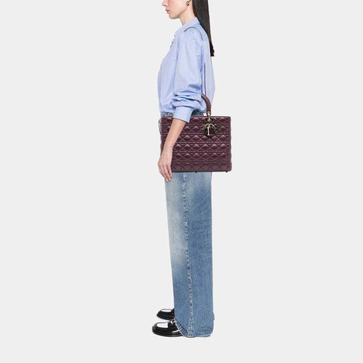 Pre Owned Dior Purple Large Lambskin Cannage Lady Dior