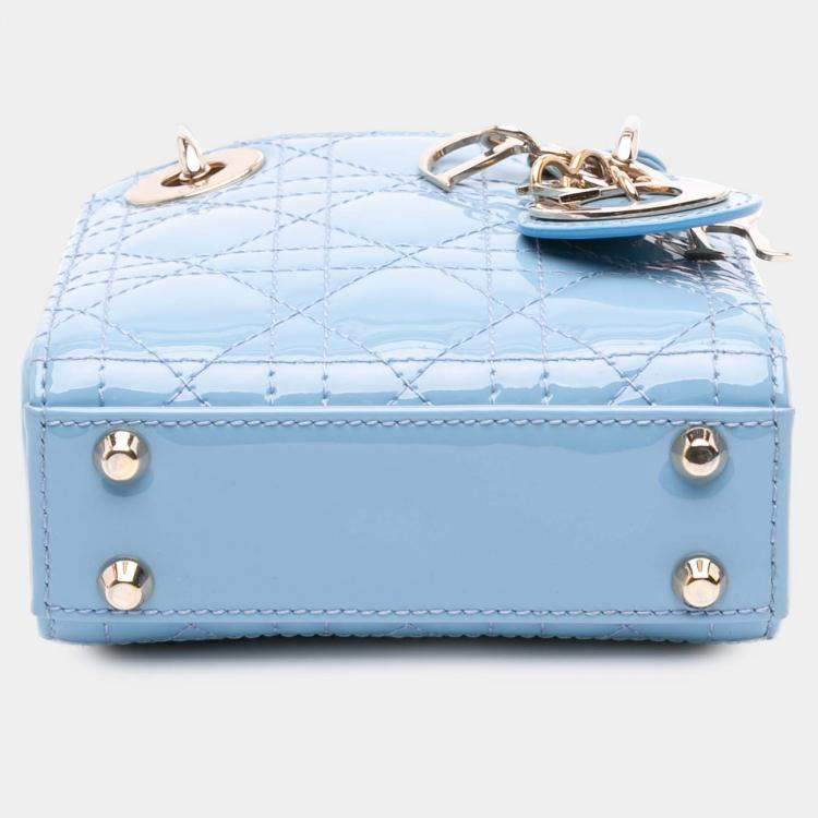 Pre Owned Dior Blue Micro Patent Cannage Lady Dior