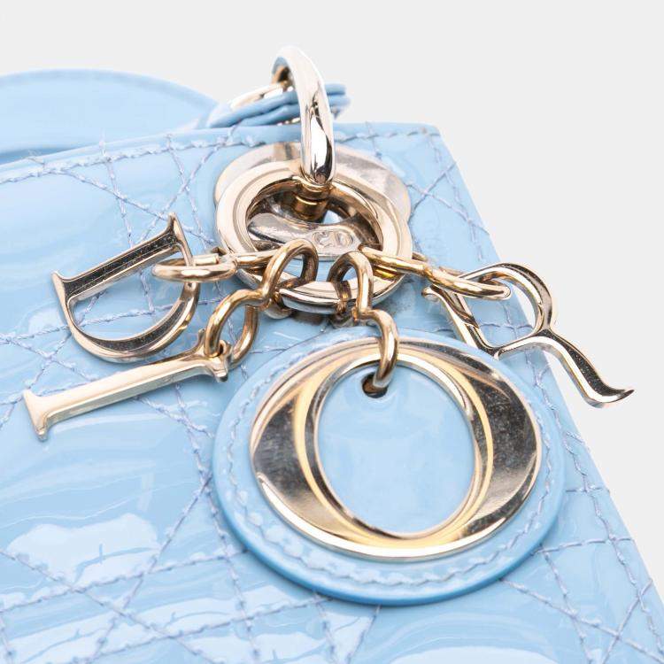 Pre Owned Dior Blue Micro Patent Cannage Lady Dior