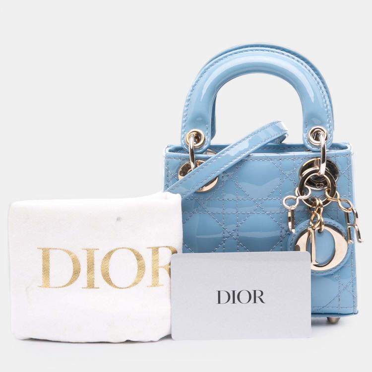 Pre Owned Dior Blue Micro Patent Cannage Lady Dior