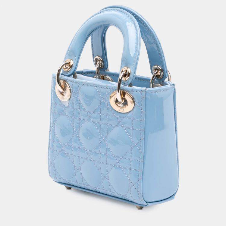 Pre Owned Dior Blue Micro Patent Cannage Lady Dior