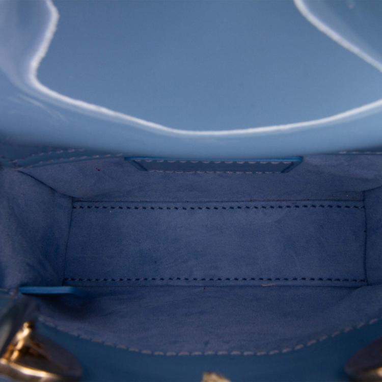 Pre Owned Dior Blue Micro Patent Cannage Lady Dior