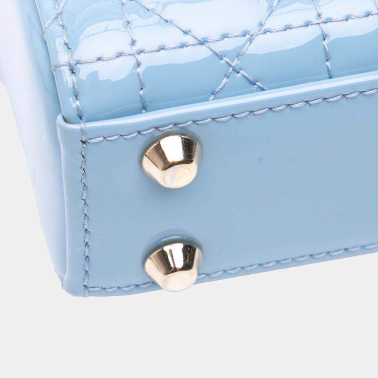 Pre Owned Dior Blue Micro Patent Cannage Lady Dior