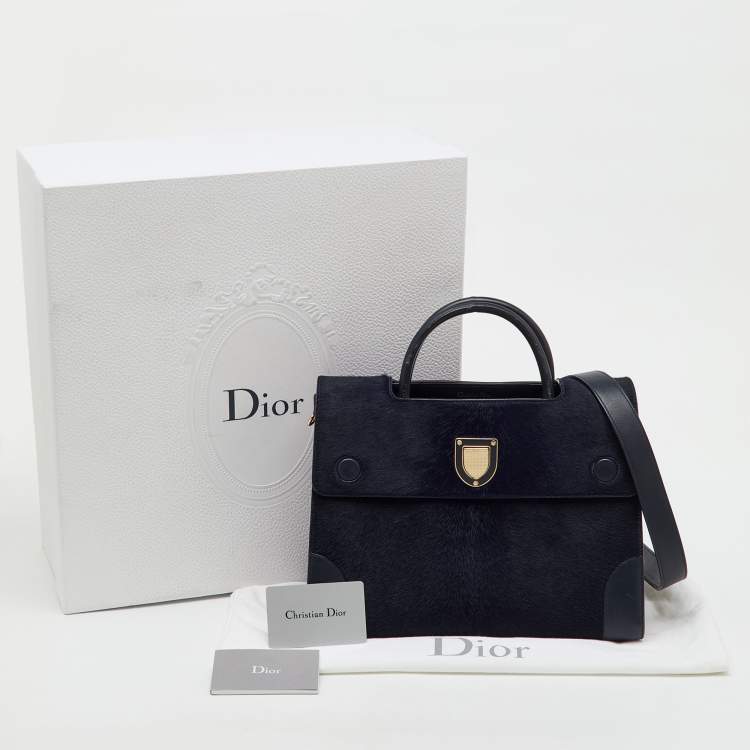 Pre Owned Dior Dark Blue Calfhair and Leather Medium Diorever Tote