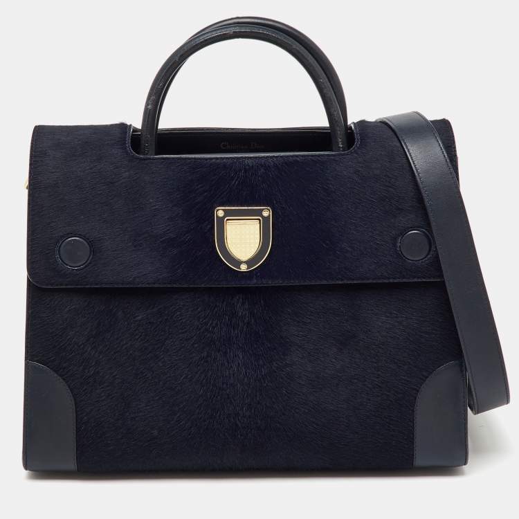 Pre Owned Dior Dark Blue Calfhair and Leather Medium Diorever Tote
