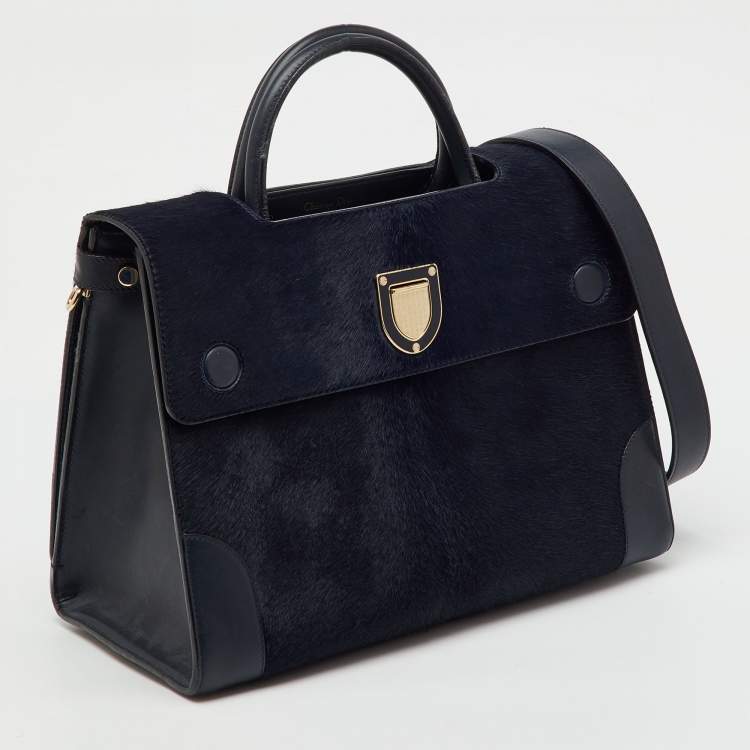 Pre Owned Dior Dark Blue Calfhair and Leather Medium Diorever Tote