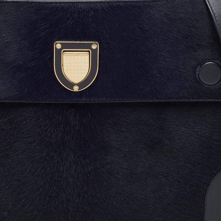 Pre Owned Dior Dark Blue Calfhair and Leather Medium Diorever Tote