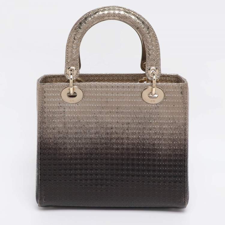 Pre Owned Dior Ombre Gold Microcannage Patent Leather Medium Lady Dior Tote 