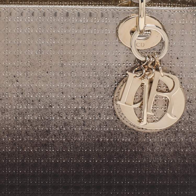 Pre Owned Dior Ombre Gold Microcannage Patent Leather Medium Lady Dior Tote 