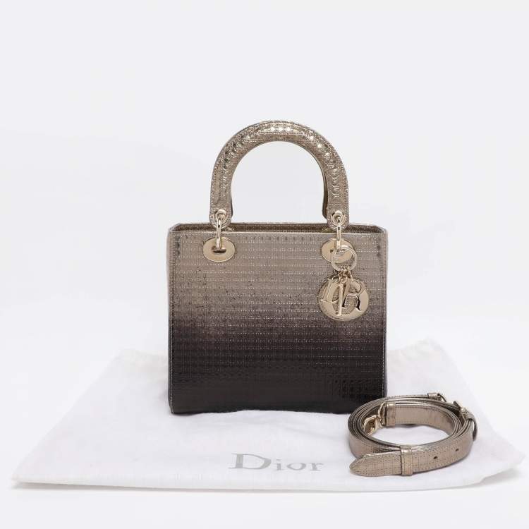 Pre Owned Dior Ombre Gold Microcannage Patent Leather Medium Lady Dior Tote 