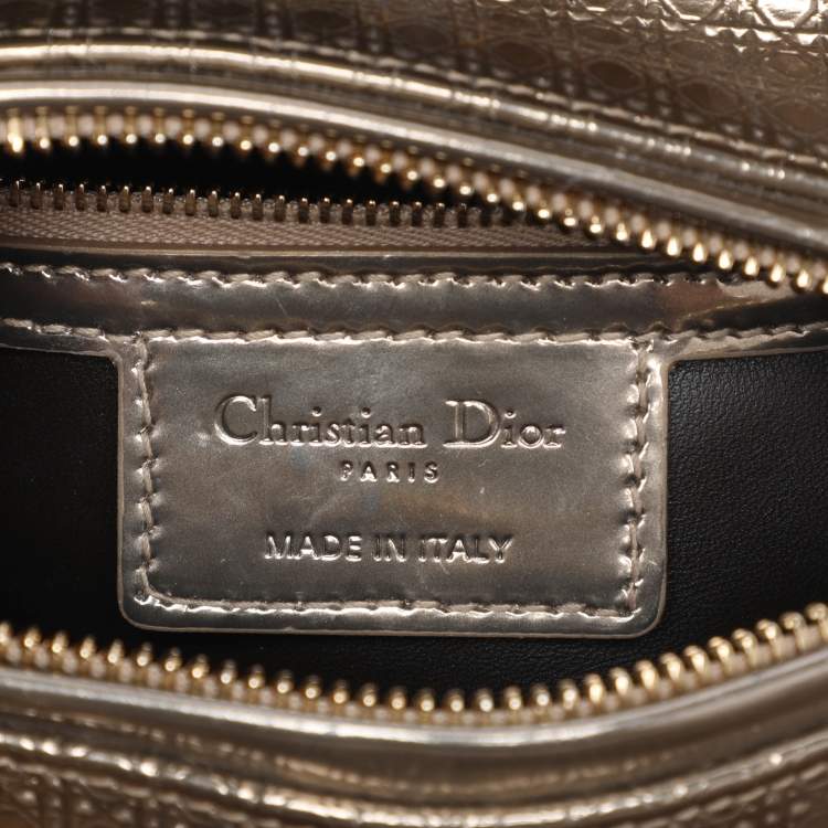 Pre Owned Dior Ombre Gold Microcannage Patent Leather Medium Lady Dior Tote 