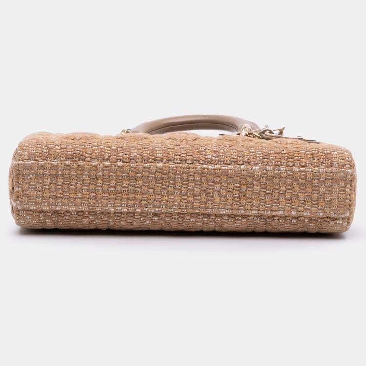 Pre Owned Dior Brown Medium Tweed Cannage Lady D Joy