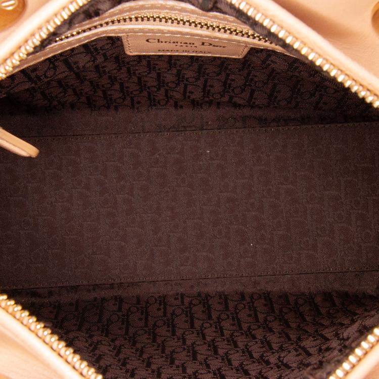 Pre Owned Dior Beige Medium Lambskin Cannage Contrast Stitch Lady Dior