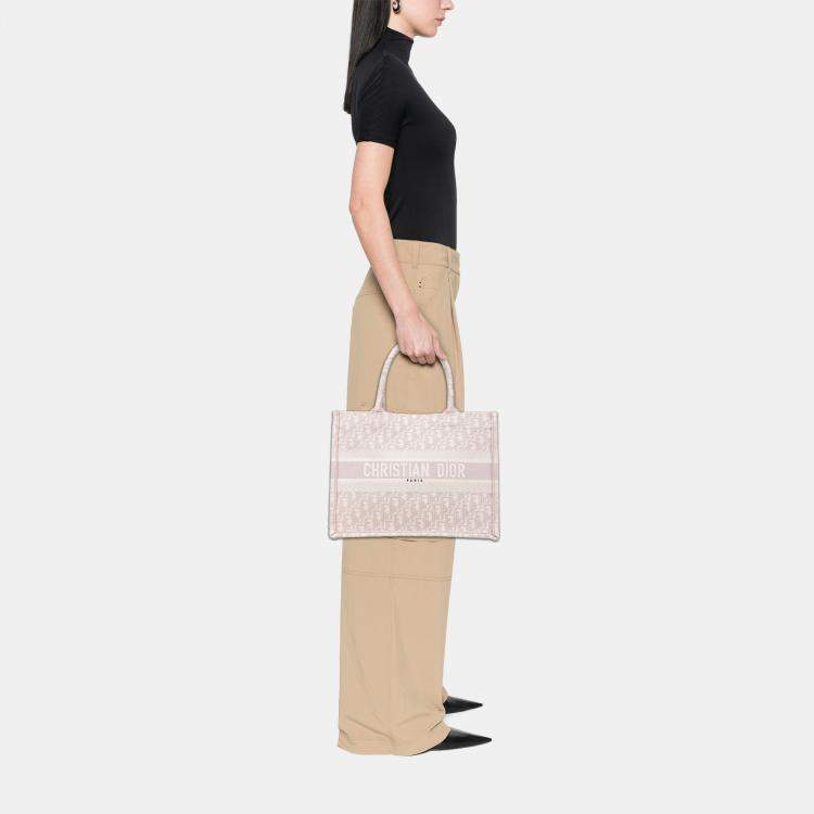 Pre Owned Dior Pink Medium Oblique Embroidered Canvas Book Tote