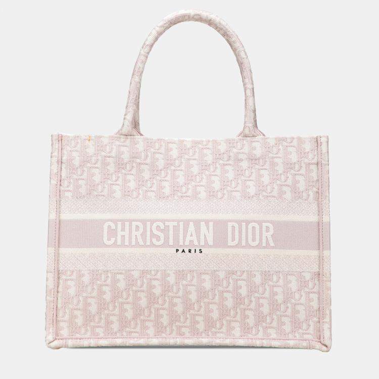 Pre Owned Dior Pink Medium Oblique Embroidered Canvas Book Tote