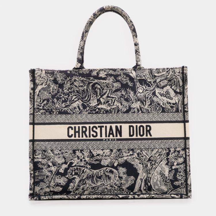 Pre Owned Dior Blue Large Canvas Toile de Jouy Reverse Embroidered Book Tote