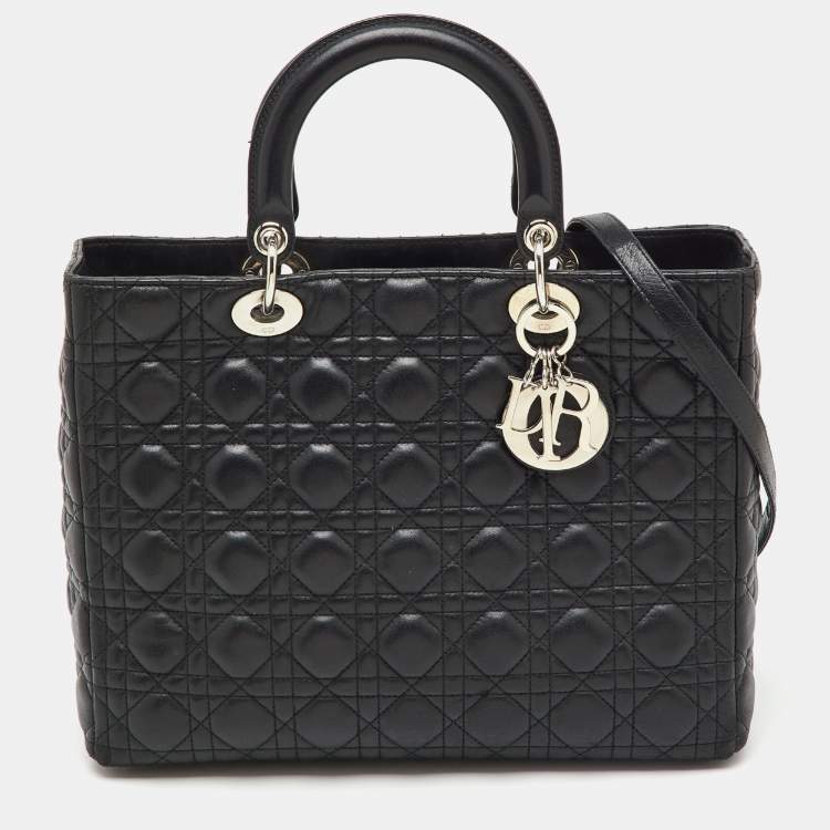 Pre Owned Dior Black Cannage Leather Large Lady Dior Tote