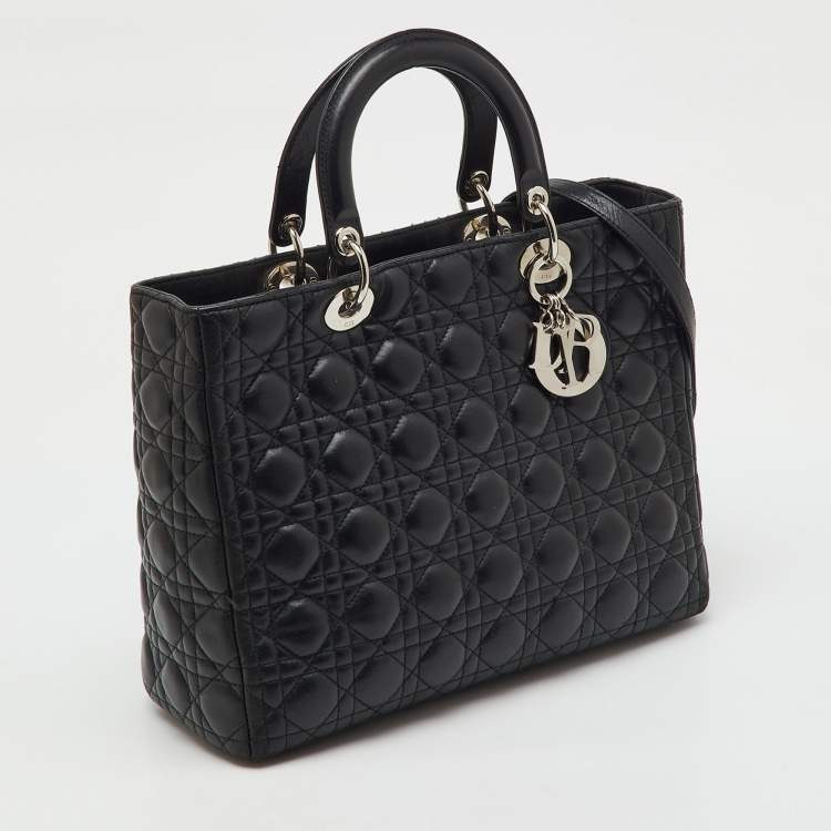 Pre Owned Dior Black Cannage Leather Large Lady Dior Tote