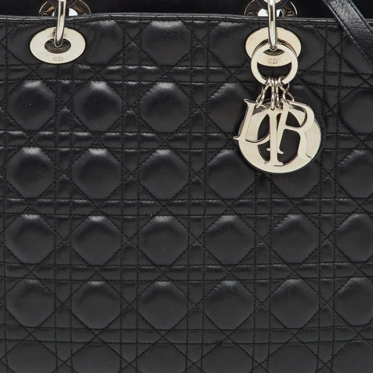 Pre Owned Dior Black Cannage Leather Large Lady Dior Tote