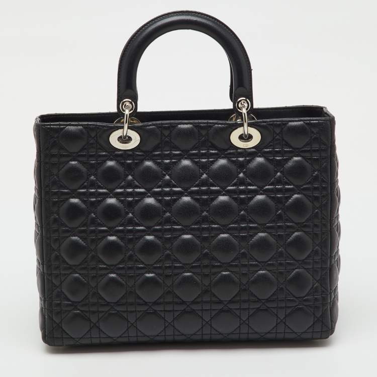 Pre Owned Dior Black Cannage Leather Large Lady Dior Tote
