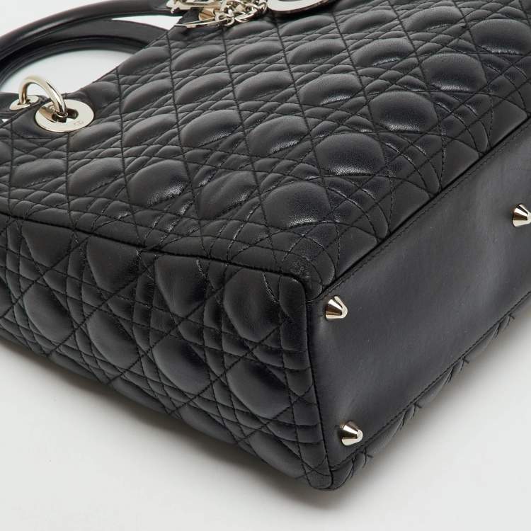 Pre Owned Dior Black Cannage Leather Large Lady Dior Tote