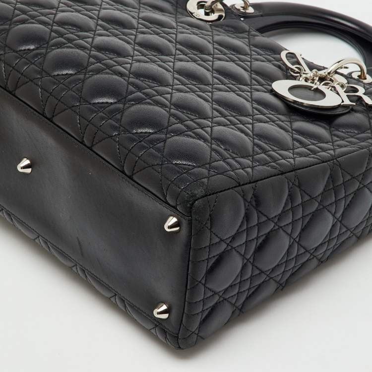 Pre Owned Dior Black Cannage Leather Large Lady Dior Tote