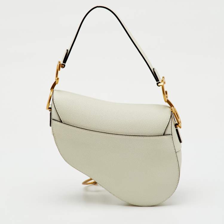 Pre Owned Dior Off White Leather Saddle Shoulder Bag