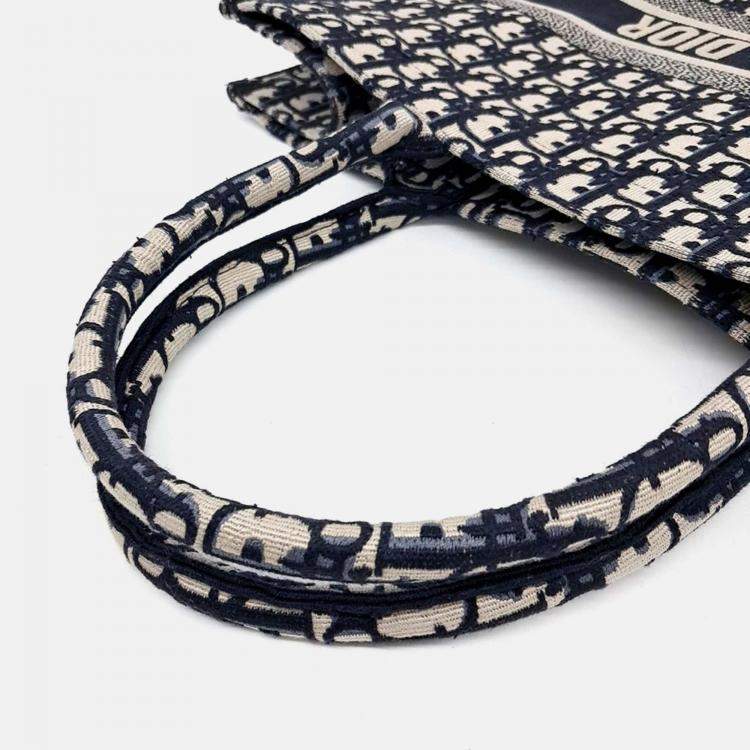 Pre Owned Dior Beige/Navy Blue Fabric Oblique Book Tote