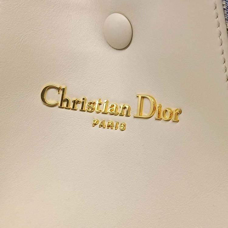 Pre Owned Dior Beige/Blue Calf Leather Cotton Signature Bucket Bag