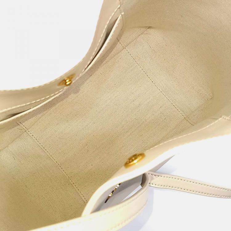 Pre Owned Dior Beige/Blue Calf Leather Cotton Signature Bucket Bag