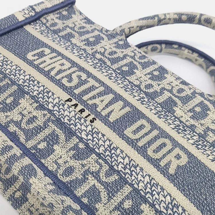 Pre Owned Dior Blue Fabric Book Tote Mini Strap Bag